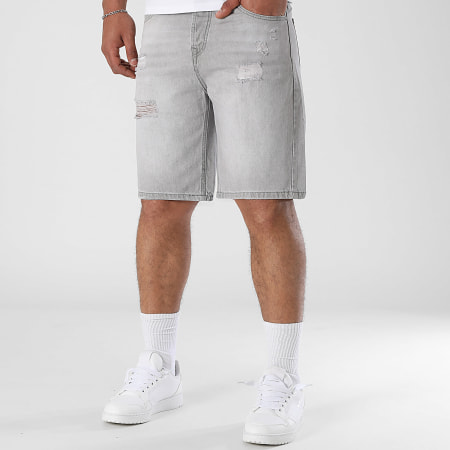 LBO - Lot De 2 Shorts Jean Relaxed Destroy 0326 0324 Gris Bleu Denim